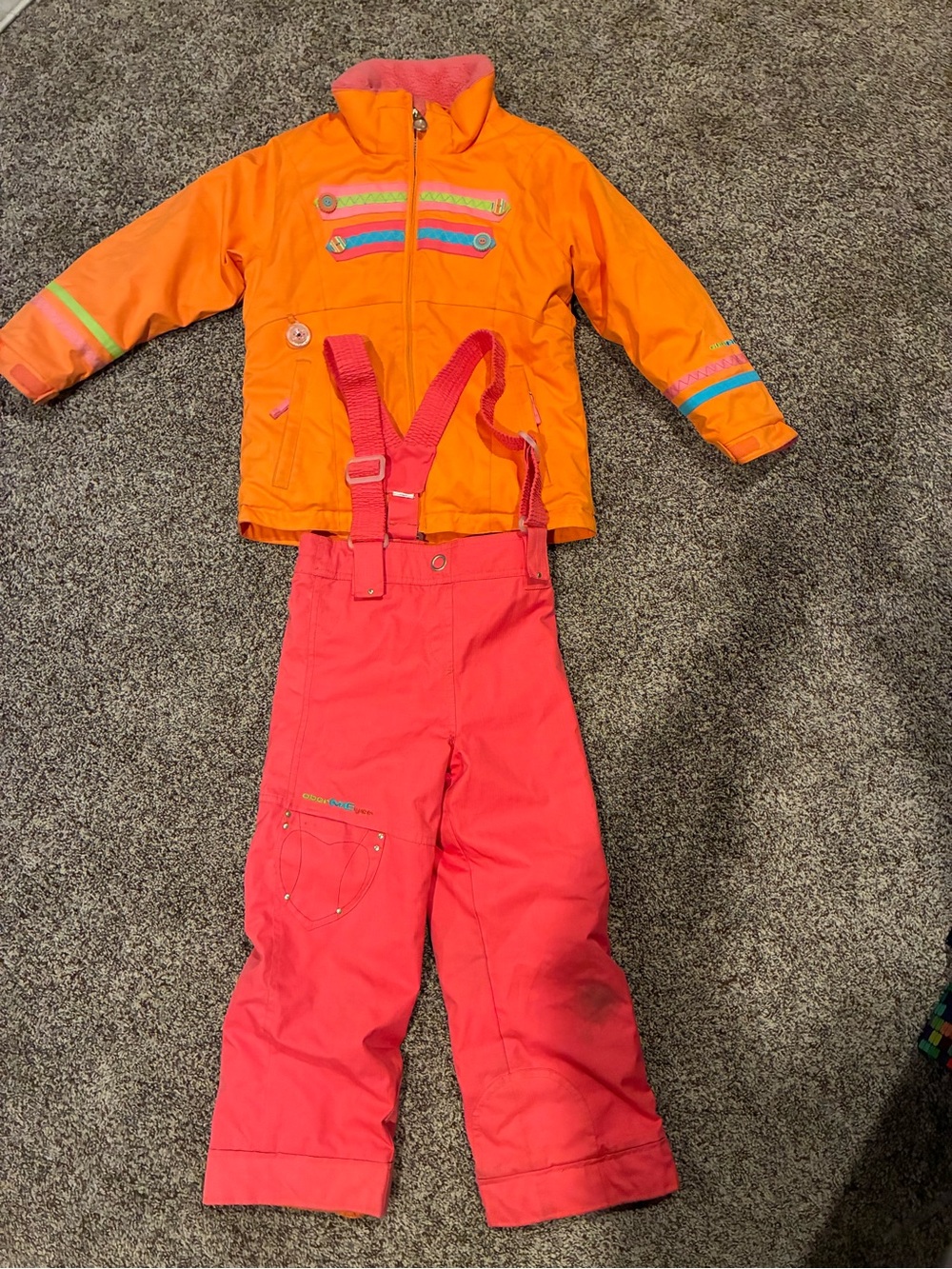 Obermeyer Orange Jacket with Pink Snow Pants and Black Gloves Size 6
